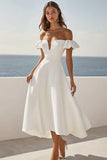 A Line White Off The Shoulder Ruffled Wedding Dress