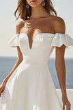 A Line White Off The Shoulder Ruffled Wedding Dress