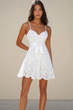Lace A Line White Spaghetti Straps Graduation Dress