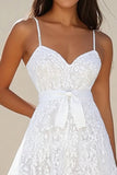 Lace A Line White Spaghetti Straps Graduation Dress