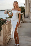 Bodycon White Off The Shoulder Satin Wedding Dress