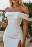 Bodycon White Off The Shoulder Satin Wedding Dress