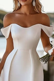 White Bodycon Off The Shoulder Satin Short Graduation Dress