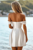 Off The Shoulder Satin Bodycon White Graduation Dress