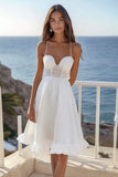 A Line White Lace Graduation Dress with Ruffles