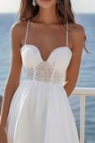 A Line White Lace Graduation Dress with Ruffles