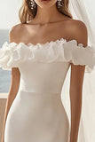 Off The Shoulder Bodycon White Satin Wedding Dress