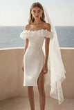 Off The Shoulder Bodycon White Satin Wedding Dress