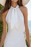 Bodycon White Halter Satin Graduation Dress