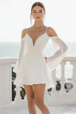 A Line White Cold Shoulder Graduation Dress