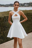 A Line White Criss Cross Straps Satin Graduation Dress