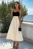 A Line Black And Ivory Spaghetti Straps Satin Holiday Dress
