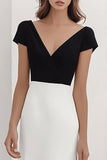 A Line White V Neck Formal Dress with Short Sleeves