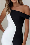 Mermaid One Shoulder Black And White Ruffled Formal Dress