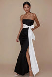 Strapless Mermaid Black Tie Dress with Slit