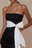 Strapless Mermaid Black Tie Dress with Slit
