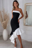 Strapless Mermaid Black Asymmetrical Formal Dress