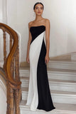 Black And White Strapless Sheath Formal Dress