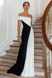 Black And White One Shoulder A Line Formal Dress