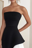 Black Strapless A Line Ruffled Formal Dress