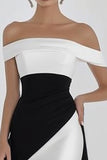 Off The Shoulder Black And White Long Formal Dress