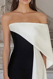 One Shoulder A Line Black And White Formal Dress