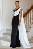 One Shoulder Black Sheath Long Formal Dress