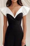 A Line Cap Sleeves Long Black Tie Dress