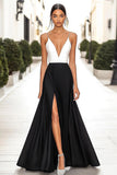 A Line V Neck Black Tie Dress with Slit