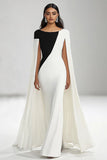 Sheath White Boat Neck Long Formal Dress