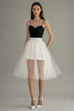 White A Line Tulle Midi Graduation Dress