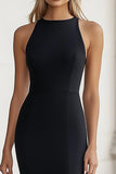 Black High Neck Sheath Sleeveless Formal Dress with Slit