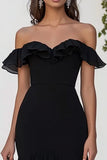 Black Chiffon Off the Shoulder Formal Dress with Slit