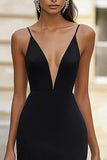 Black Spaghetti Straps Formal Dress with Slit