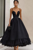 Black Spaghetti Straps A Line Prom Dress