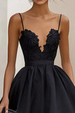 Black Spaghetti Straps A Line Prom Dress