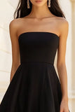 Black Strapless A Line Long Formal Dress with Slit