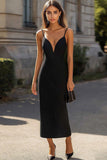 Black Sheath Spaghetti Straps Long Formal Dress