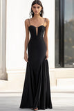 Black Appliqued Spaghetti Straps Long Formal Dress