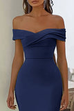 Navy Off the Shoulder Long Formal Dress