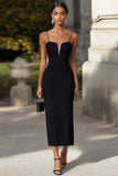 Black Sheath Spaghetti Straps Long Formal Dress