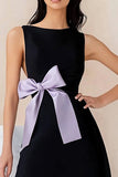 Black Satin Sleeveles Short Cocktail Dress with Bow