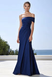 One Shoulder Mermaid Ruched Navy Formal Dress