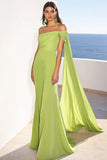 Green Chiffon Mermaid Formal Dress with Streamer