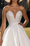 White Tiered Strapless A Line High Low Wedding Dress
