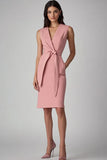 Pink Bodycon V Neck Work Dress