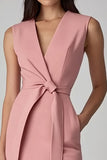 Pink Bodycon V Neck Work Dress