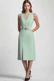 Bodycon V Neck Mint Green Work Dress With Belt