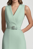 Bodycon V Neck Mint Green Work Dress With Belt