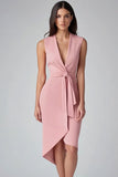 Pink Sheath Work Dress With Sash